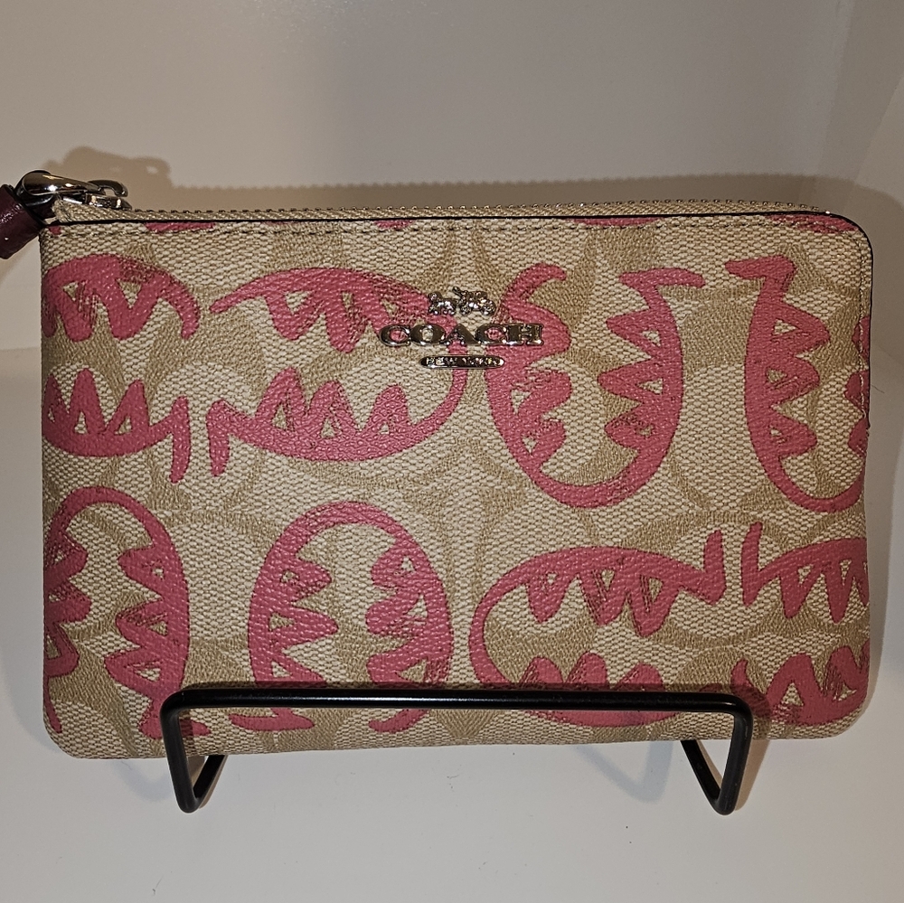 Coach Cream and Pink Clutch with Artistic Rexy Design